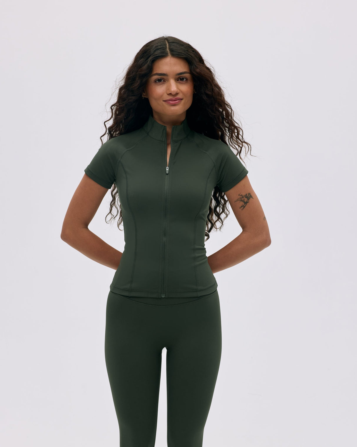 Ultimate Short Sleeve Zip Up Top - Dark Olive