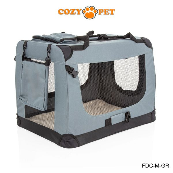 Fabric Dog Crate 70cm Grey by Cozy Pet Puppy Carrier Cat Travel Cage Rabbit Model: FDC-M-GR