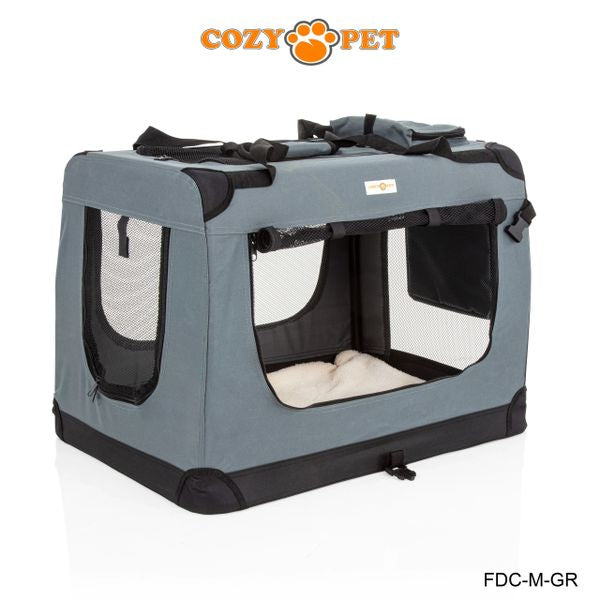 Fabric Dog Crate 70cm Grey by Cozy Pet Puppy Carrier Cat Travel Cage Rabbit Model: FDC-M-GR