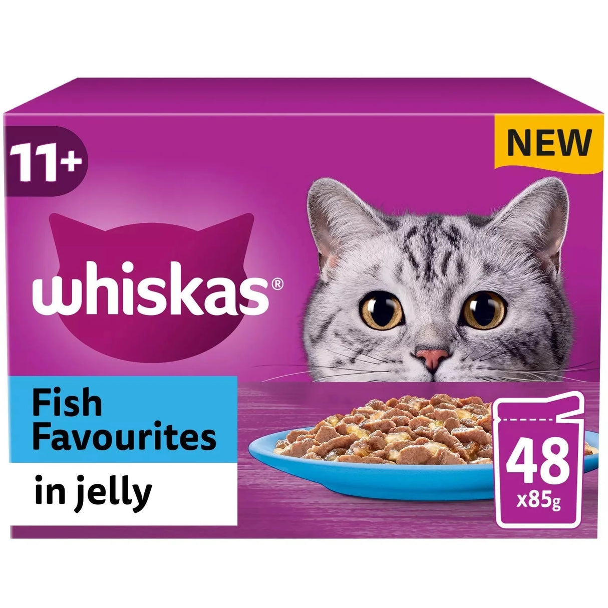 Whiskas Senior 11+ Fish Favourites in Jelly Wet Cat Food Pouches - 48 x 85g