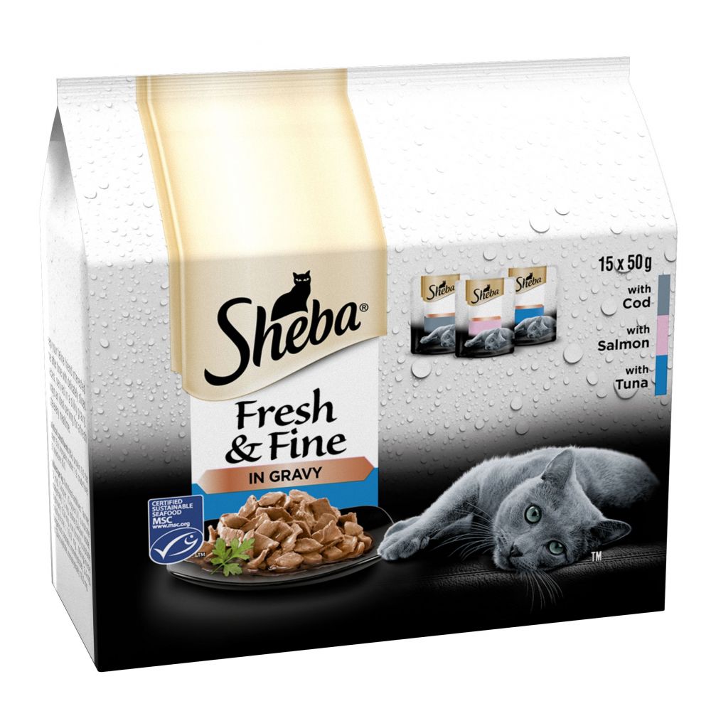 Sheba Fresh & Fine Cat Pouches MSC Fish Collection in Gravy, 15 X 50g