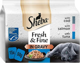 Sheba Fresh & Fine Wet Cat Food Pouches Fish in Gravy (15pc x 50g) - 3 Packs