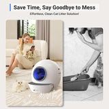 Self Cleaning Cat Litter Tray Automatic Cats Litter Box with Door 60L Smart Robot Litter Tray with APP Safety Protection, Smart Closed Cats Toilet with 2x Cat Litters)