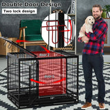 Dog Crate Cage For Large Dogs Heavy Duty 36 Inches Dog Kennel Pet Playpen For Training Indoor Outdoor With Plastic Tray Double Doors & Locks Design