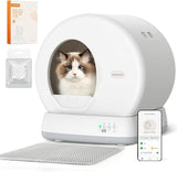 Self Cleaning Cat Litter Tray, Integrated Safety Protection Automatic Cat Litter Tray for Multiple Cats, Extra Large/Odor Removal/APP Control Smart Robot Tray with Mat & Liner