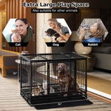 Dog Crate Cage For Large Dogs Heavy Duty 36 Inches Dog Kennel Pet Playpen For Training Indoor Outdoor With Plastic Tray Double Doors & Locks Design