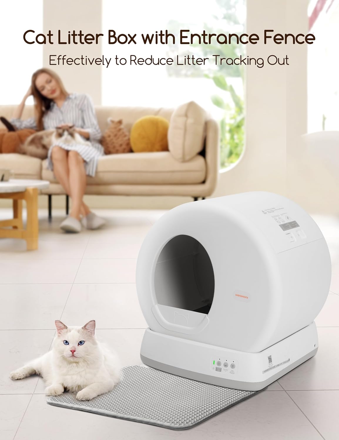Self Cleaning Cat Litter Tray, Integrated Safety Protection Automatic Cat Litter Tray for Multiple Cats, Extra Large/Odor Removal/APP Control Smart Robot Tray with Mat & Liner