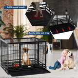 Dog Crate Cage For Large Dogs Heavy Duty 36 Inches Dog Kennel Pet Playpen For Training Indoor Outdoor With Plastic Tray Double Doors & Locks Design