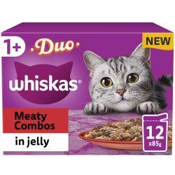 Whiskas 1+ Duo Meaty Combos Adult Wet Cat Food Pouches In Jelly 12Pk 85G