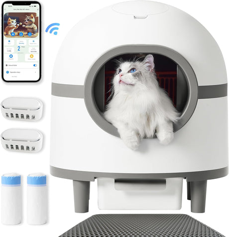 Self Cleaning Cat Litter Tray, 60L Extra Large Capacity Automatic Cat Tray for Multiple Cats, Electric Self Cleaning Litter Boxes with Safety Protection, APP Control, Odor Removal