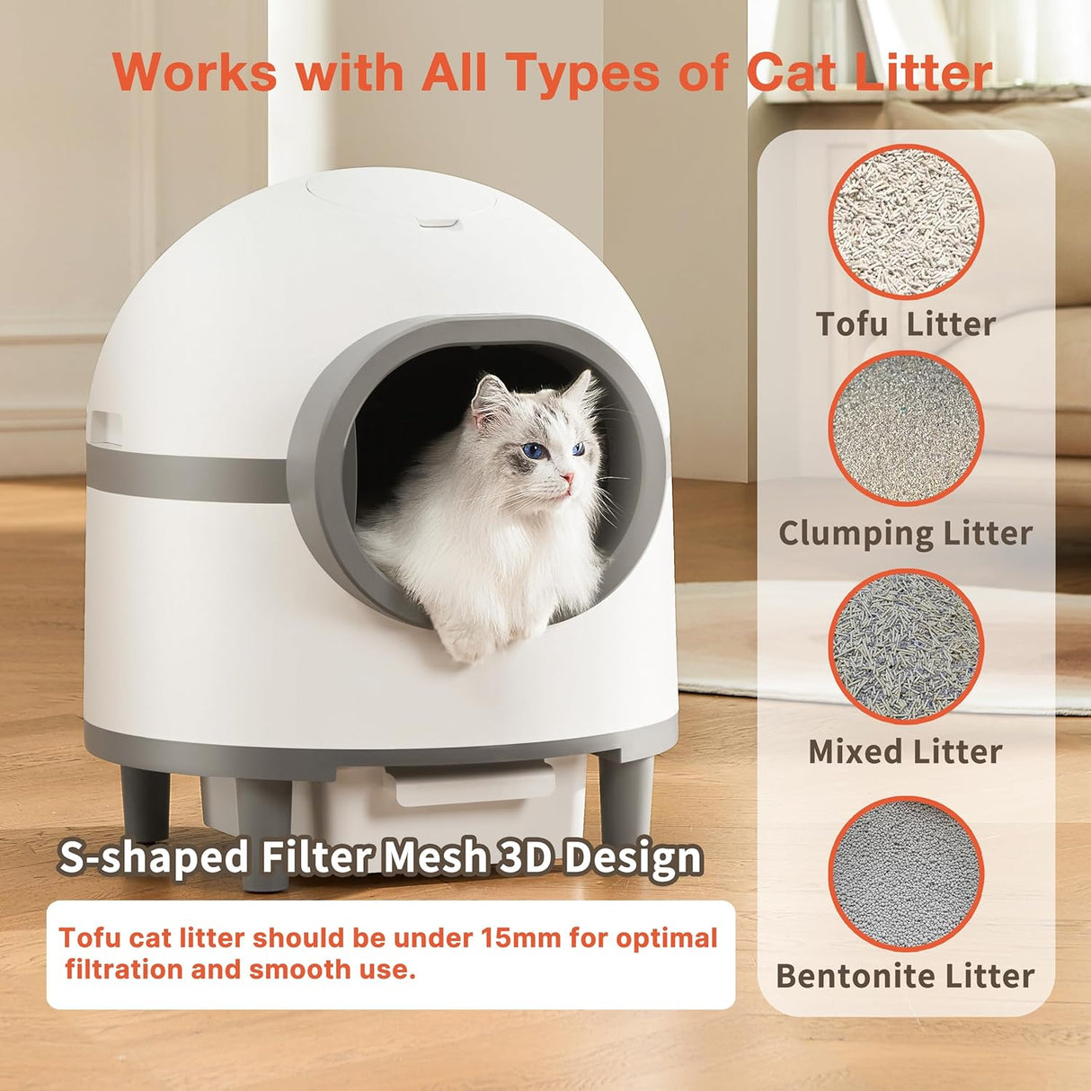 Self Cleaning Cat Litter Tray, 60L Extra Large Capacity Automatic Cat Tray for Multiple Cats, Electric Self Cleaning Litter Boxes with Safety Protection, APP Control, Odor Removal