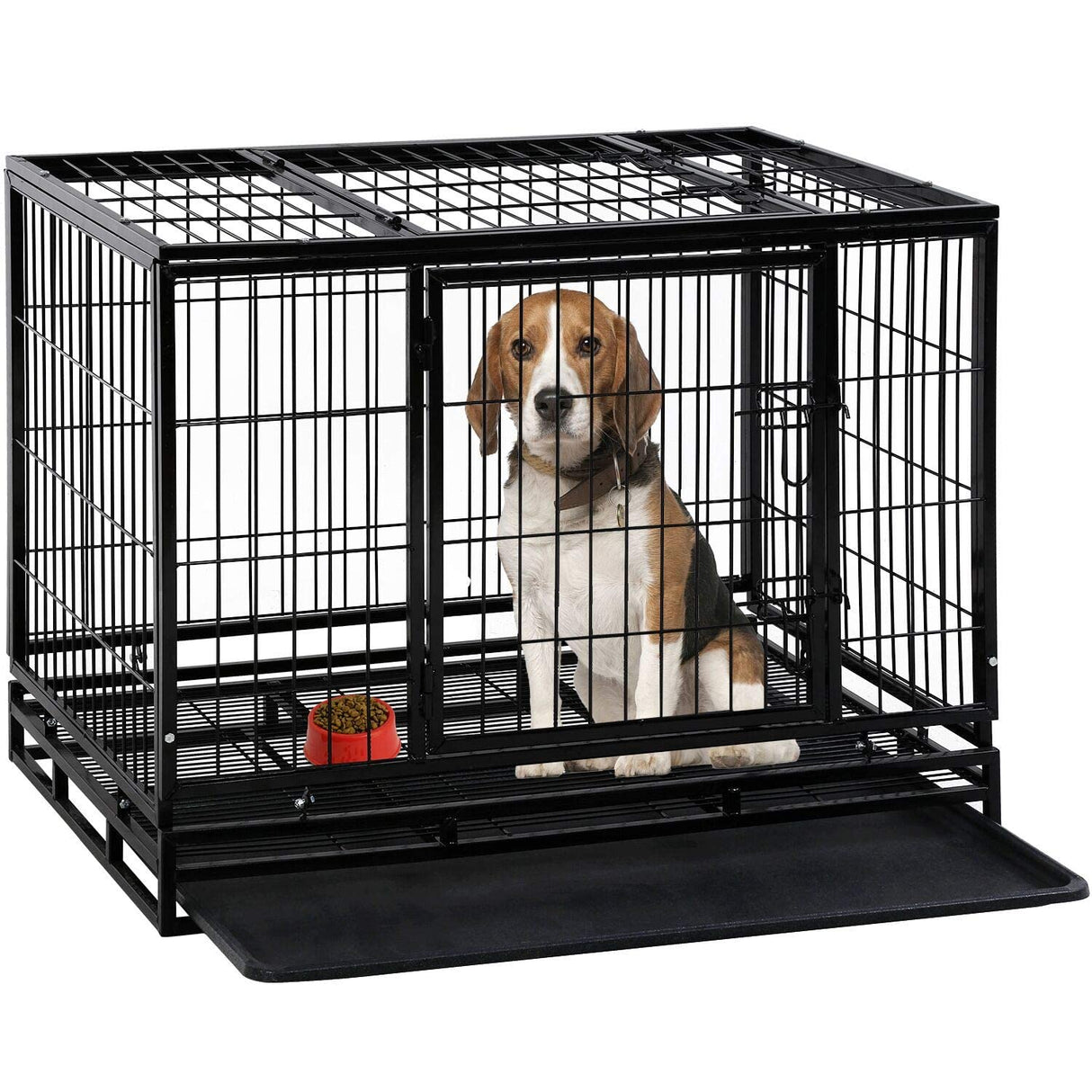 Dog Crate Cage For Large Dogs Heavy Duty 36 Inches Dog Kennel Pet Playpen For Training Indoor Outdoor With Plastic Tray Double Doors & Locks Design